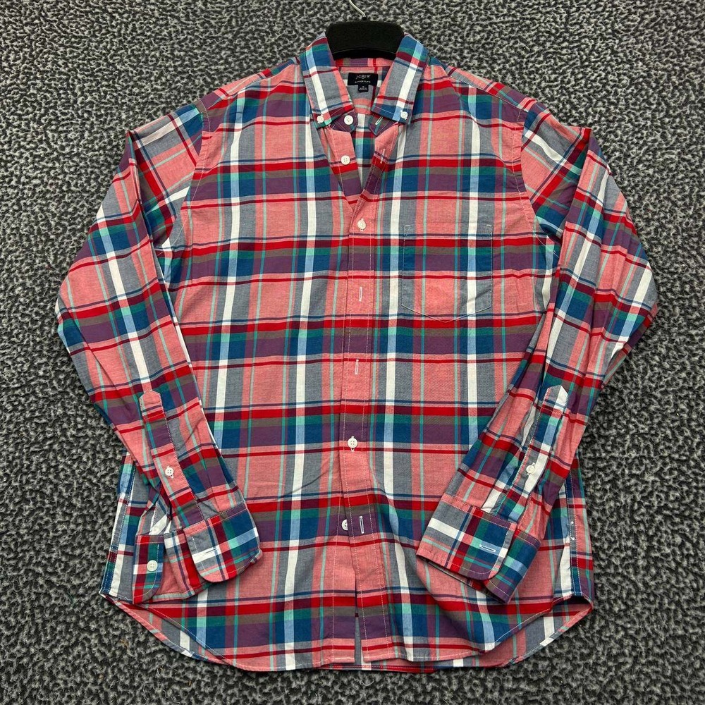 J. Crew Button Down Shirt Men Medium Summer Plaid‎ Long Sleeve Collared Cotton M